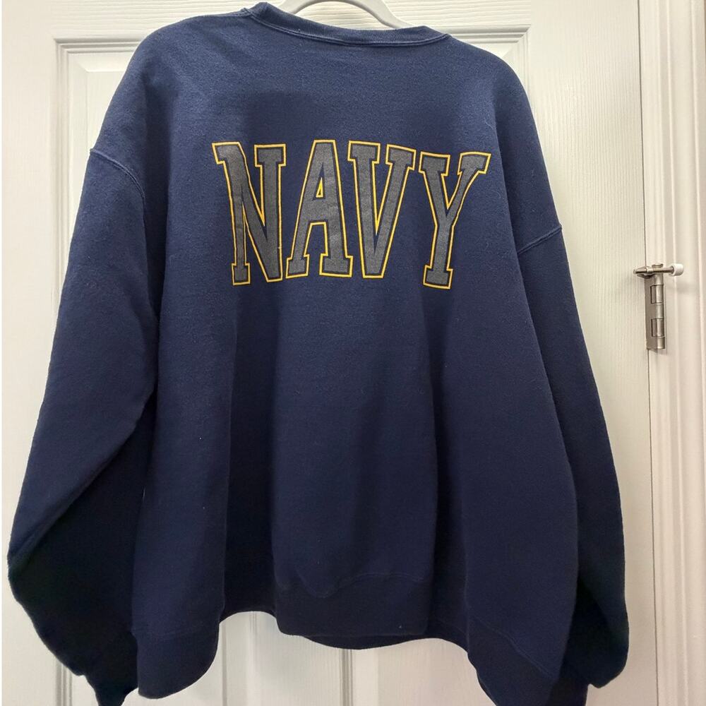 Soffe US Navy Hoodie Mens XL Blue Yellow Crest Graphic Sweatshirt Americana USN - Picture 2 of 3